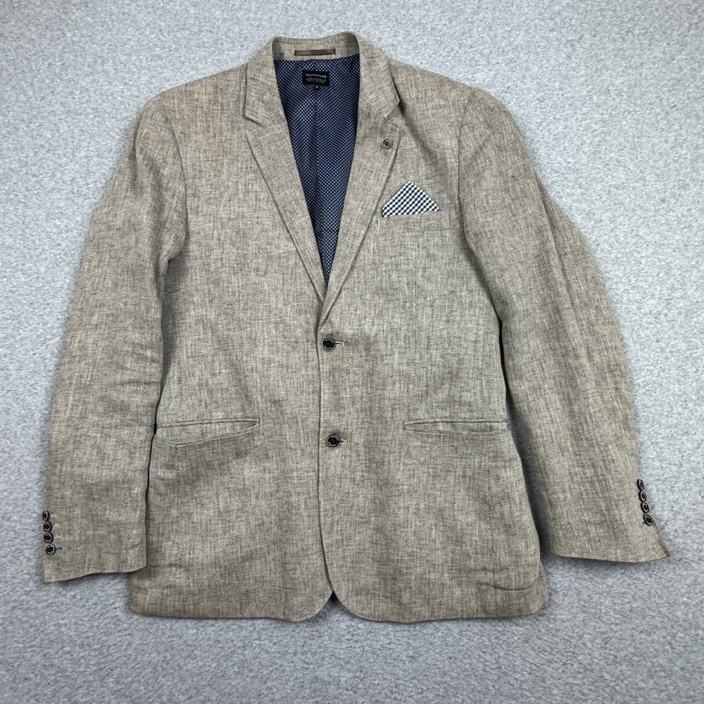 7Diamonds Blazer Mens Medium Garabaldi Linen Blend Herringbone Sport Coat Preppy